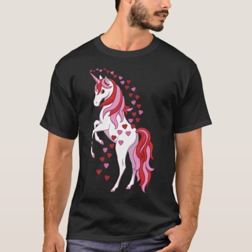Cute Valentines Day Unicorn Pink Red Hearts T_Shirt