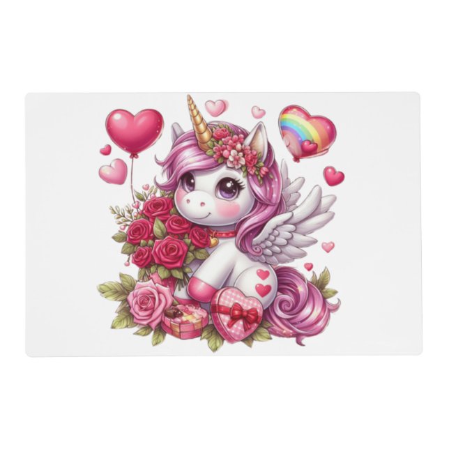 Cute Valentine's day unicorn Placemat (Front)