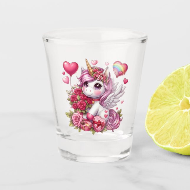 Cute Valentine's day unicorn Shot Glass (Front)