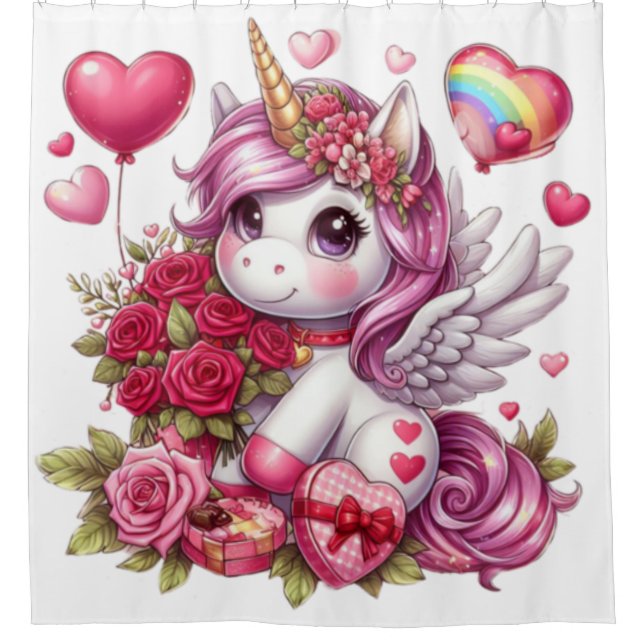Cute Valentine's day unicorn Shower Curtain (Front)