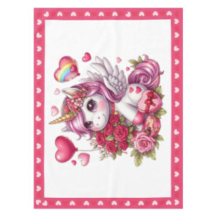 Cute Valentine's day unicorn Tablecloth