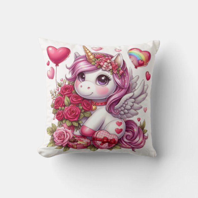 Cute Valentine's day unicorn Throw Pillow (Front)