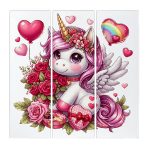 Cute Valentine's day unicorn Triptych
