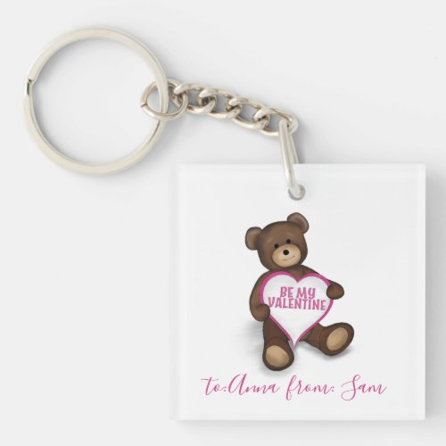 Cute Valentines Day Vintage Teddy Bear Custom Keychain