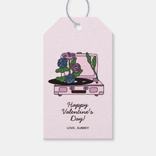 Cute Valentines Day Vinyl Record Player and Roses  Gift Tags