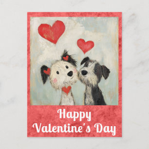 Cute Valentines Day Watercolor Puppy Dog Heart Postcard