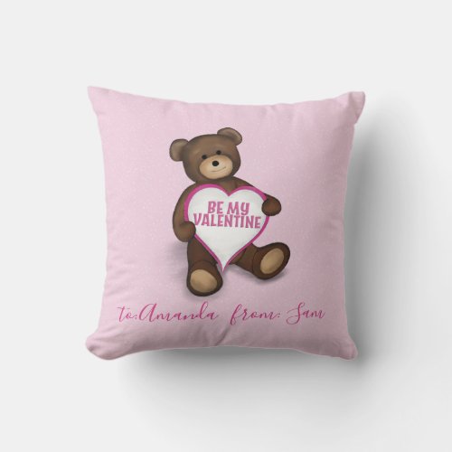 Cute Valentines Day Whimsical Teddy Bear Throw Pillow