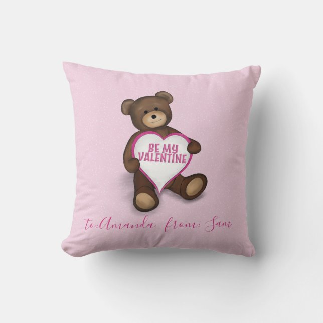 Cute Valentine's Day Whimsical Teddy Bear Throw Pillow (Front)