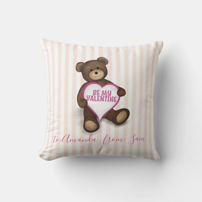 Cute Valentine's Day Whimsical Teddy Bear Throw Pillow (Front)