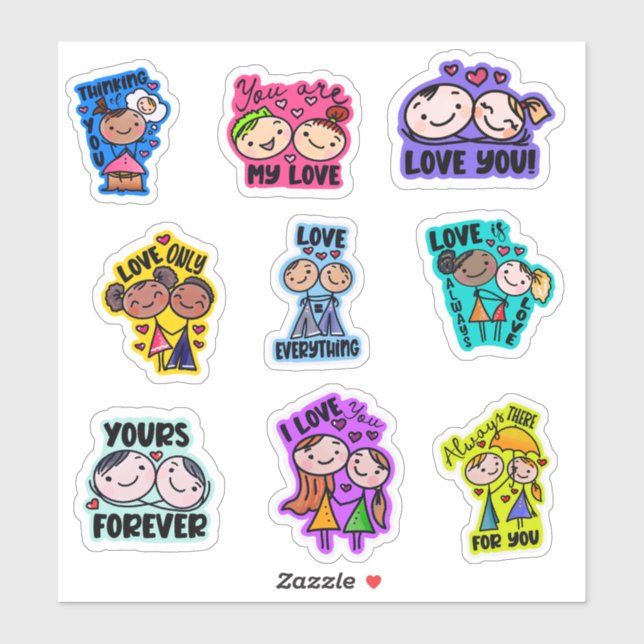 Cute Valentines Day  Whimsical Typography Sticker (Sheet)