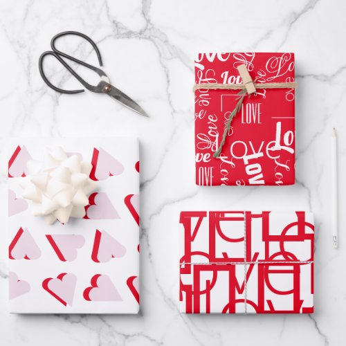 Cute Valentines Day White Red Pink Love assorted  Wrapping Paper Sheets