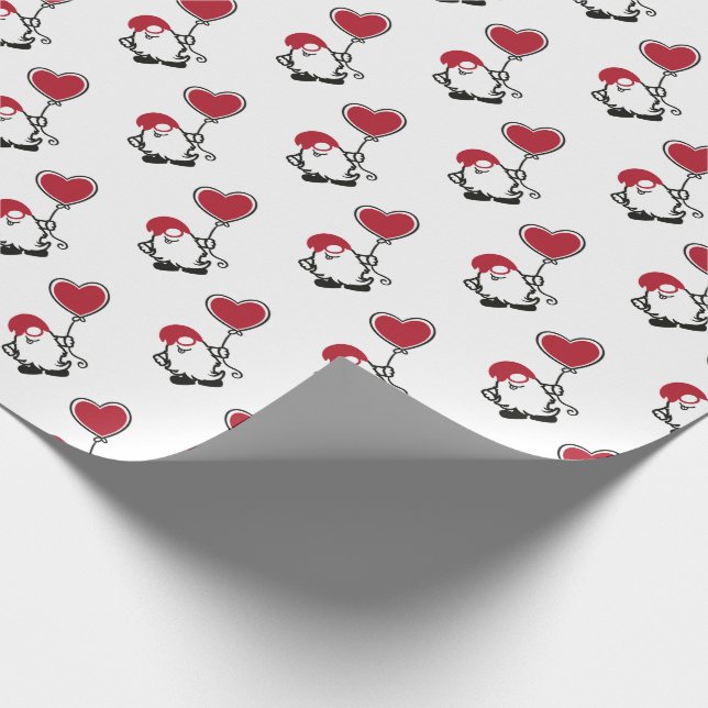 Cute Valentines Gnome with a heart-shaped balloon Wrapping Paper (Corner)