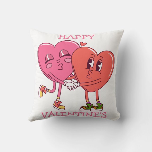 Cute Valentine's Hearts Couple Throw Pillow (Back)