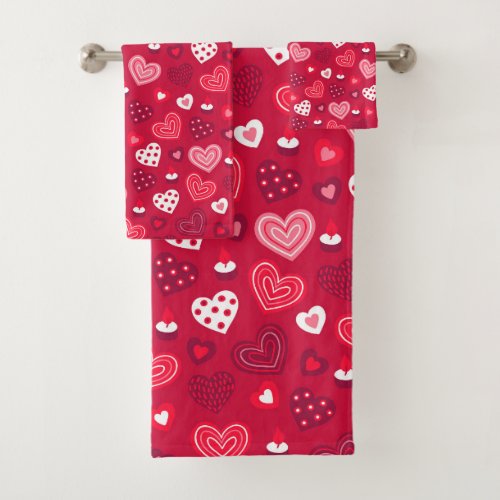 Cute Valentines hearts pattern Bath Towel Set