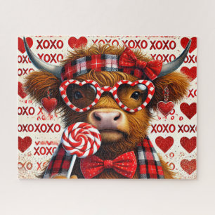 Cute Valentine's Highland Cow Jigsaw Puzzle
