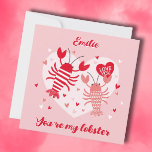 Cute Valentine's lobsters in love red and pink Thank You Card