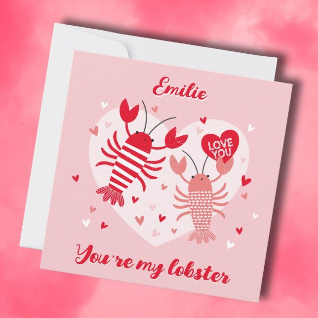 Cute Valentine's lobsters in love red and pink Thank You Card (Creator Uploaded)