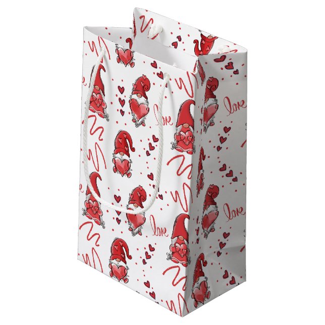 Cute Valentine's Love Gnomes Small Gift Bag (Back Angled)