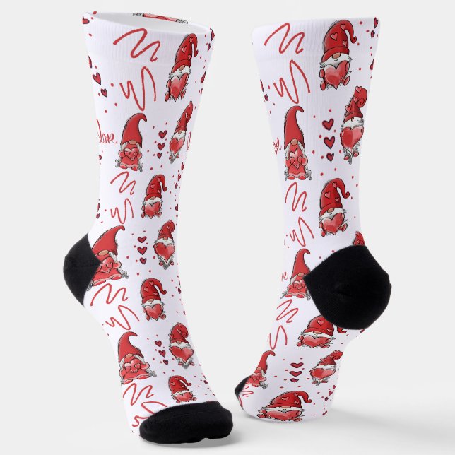 Cute Valentine's Love Gnomes Socks (Angled)