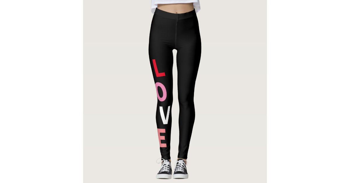 Valentine's Day Love Hearts Pink Red Black Legging