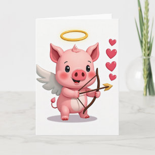 Cute Valentines Pig Cupid Card