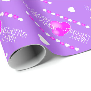 Cute Valentines Pink and White Hearts on LILAC Wrapping Paper