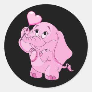 Cute Valentine's Pink Elephant Classic Round Sticker