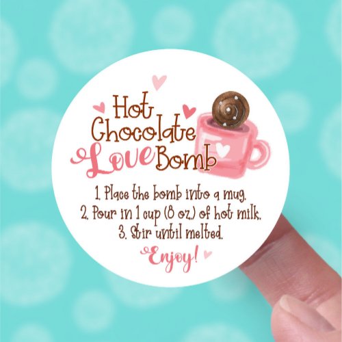 Cute Valentines Pink Hot Cocoa Bomb Instructions Sticker