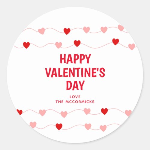 Cute Valentines Pink Red Hearts Personalized Classic Round Sticker