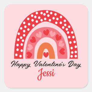 Cute Valentines Rainbow Personalized Square Sticke Sticker