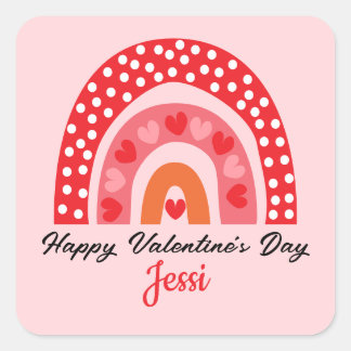 Cute Valentines Rainbow Personalized Square Sticke Sticker