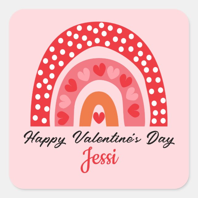 Cute Valentines Rainbow Personalized Square Sticke Sticker (Front)
