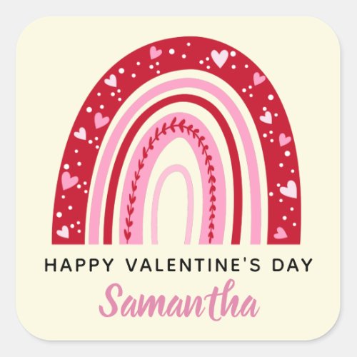 Cute Valentines Rainbow Personalized Square Sticker
