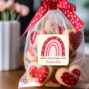 Cute Valentines Rainbow Personalized Square Sticker