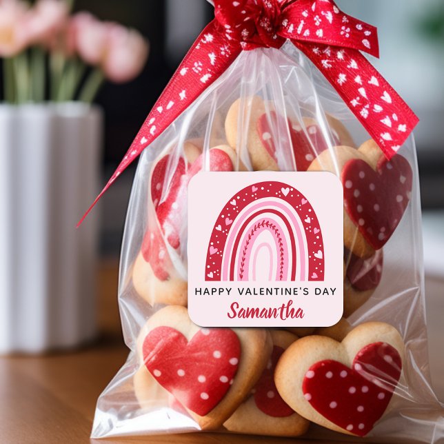 Cute Valentines Rainbow Personalized Square Sticker (Cute Valentines Rainbow Personalized Square Sticker)