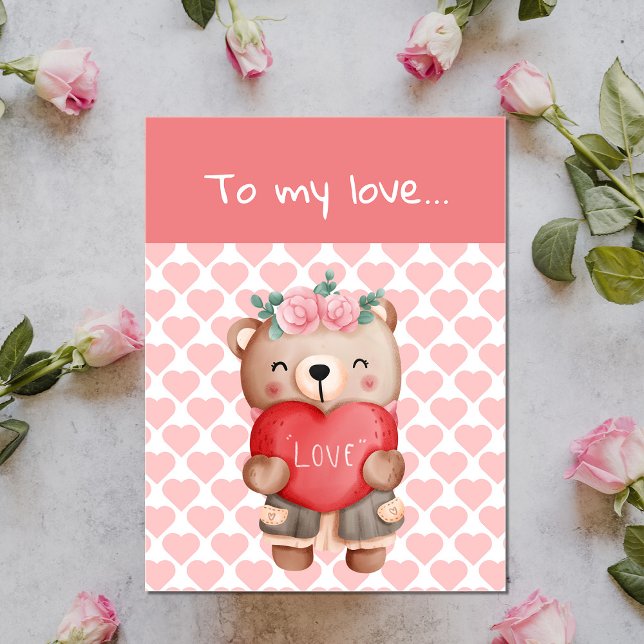 Cute Valentine's teddy bear sending love heart Postcard (Creator Uploaded)