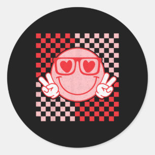 Cute Valentines Vibes Smile Face Valentine Day Men Classic Round Sticker