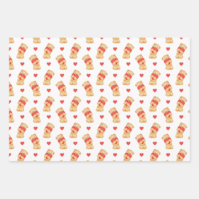 Cute Valentine's Wrapping Paper | Teddy Bear  (Front)