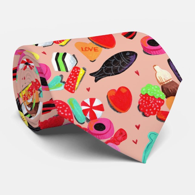 Cute valentines you're so sweet pink candy & heart neck tie (Rolled)