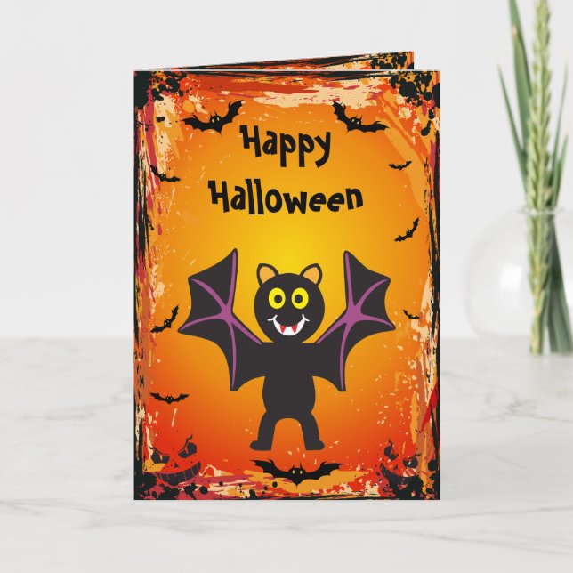 Cute Vampire Bat Halloween Card (Front)