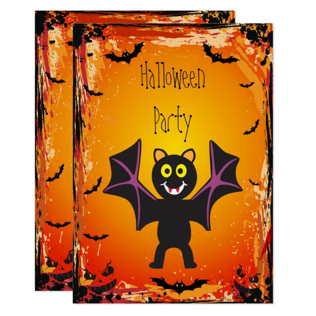 Cute Vampire Bat Halloween Party Invitation