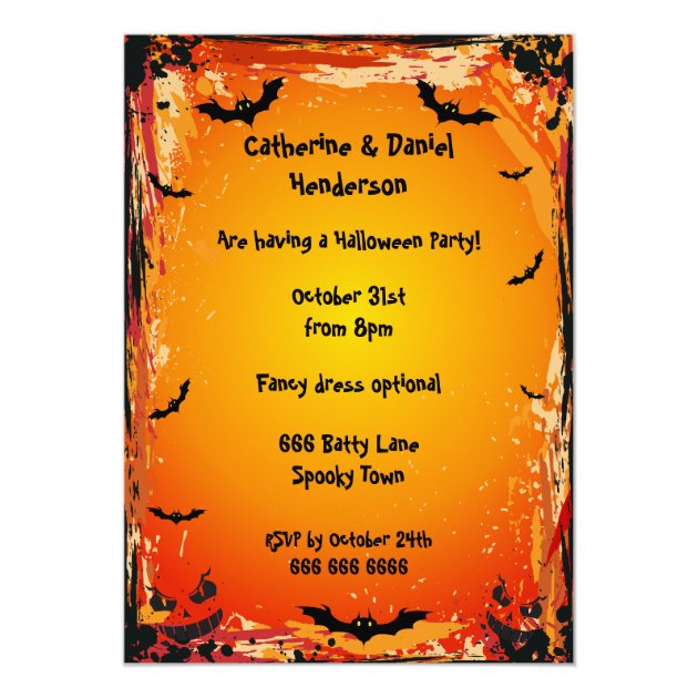 Cute Vampire Bat Halloween Party Invitation