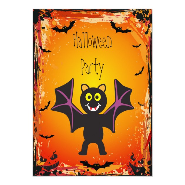 Cute Vampire Bat Halloween Party Invitation