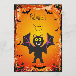 Cute Vampire Bat Halloween Party Invitation