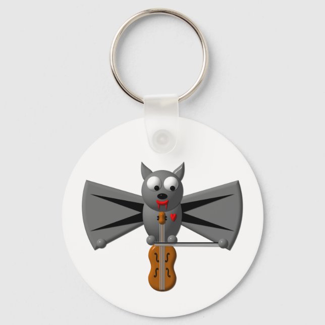 Cute vampire bat playing the violin keychain (Front)