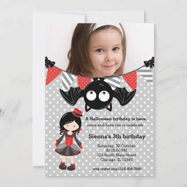 Cute vampire birthday with a photo invitation | Zazzle