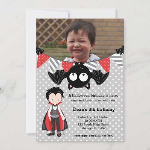Cute vampire birthday with a photo invitation