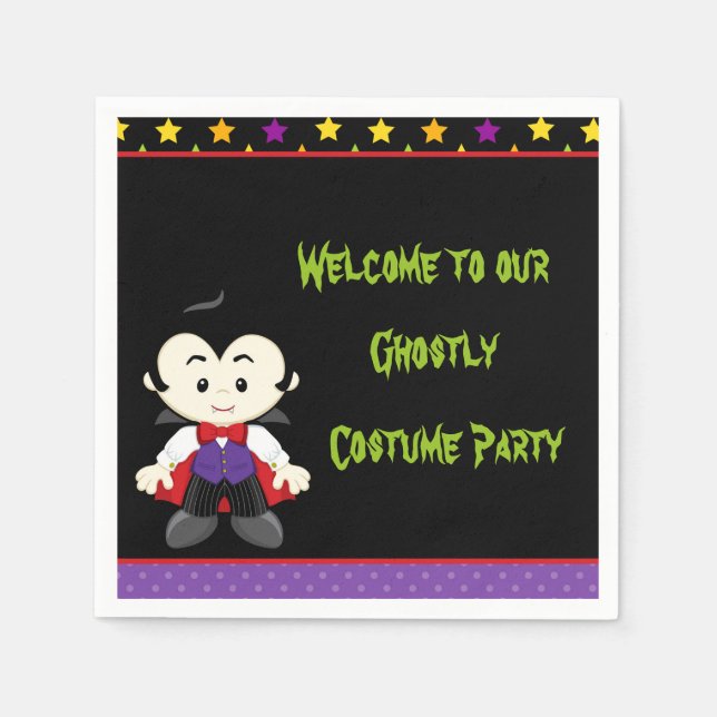 Cute Vampire Boy Halloween Costume Party Napkins (Front)