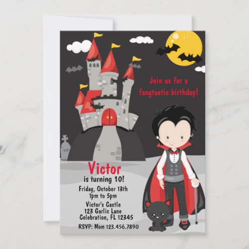 Cute Vampire Boy Halloween Kids Spooky Invitation
