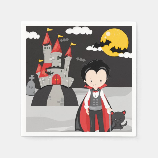 Cute Vampire Boy Halloween Kids Spooky Paper Plate Napkins (Front)